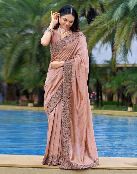 Light Rust Plain Silk Saree