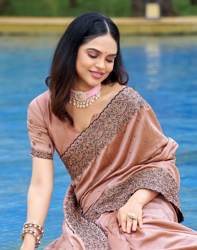 Light Rust Plain Silk Saree