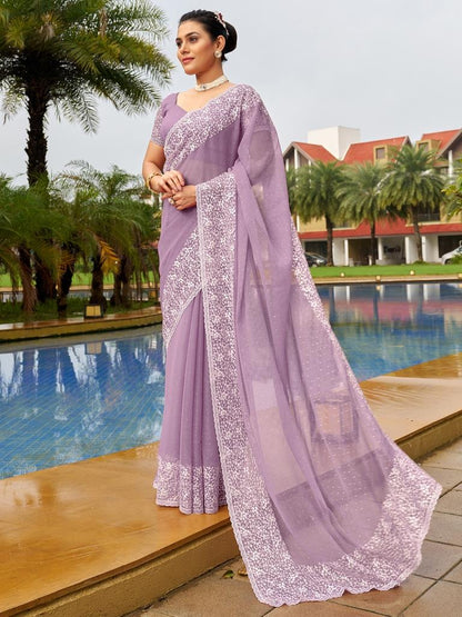 Light Purple Plain Chiffon Saree