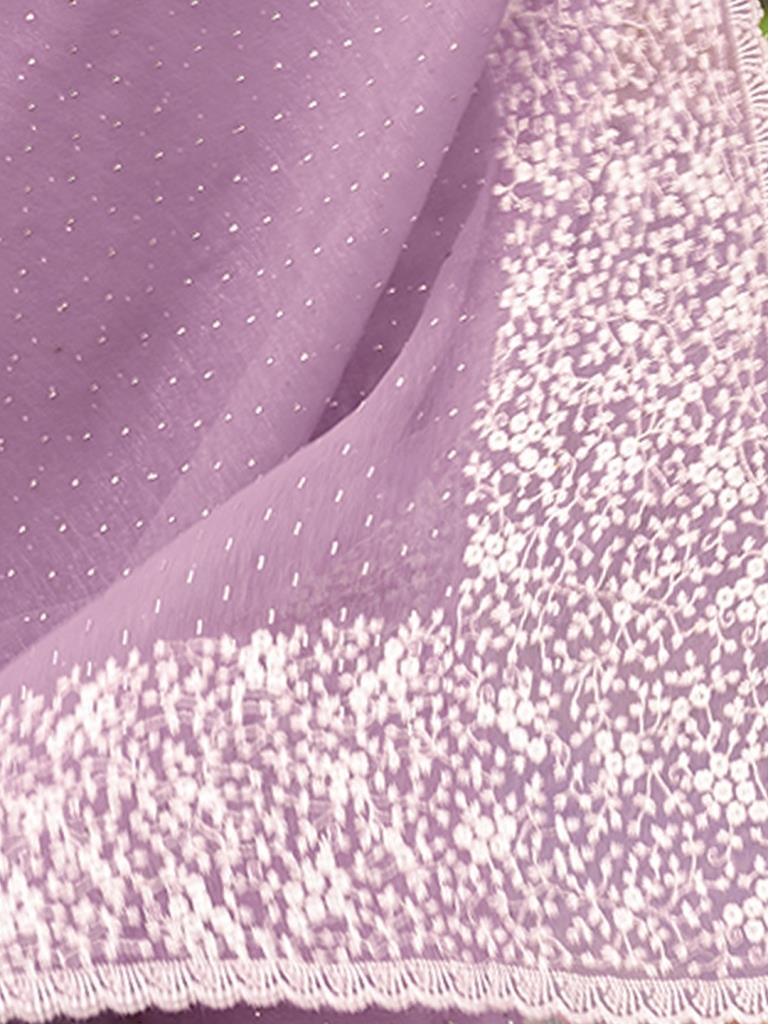 Light Purple Plain Chiffon Saree