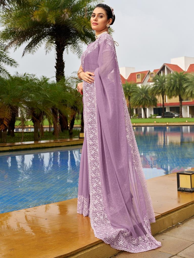 Light Purple Plain Chiffon Saree