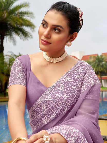Light Purple Plain Chiffon Saree