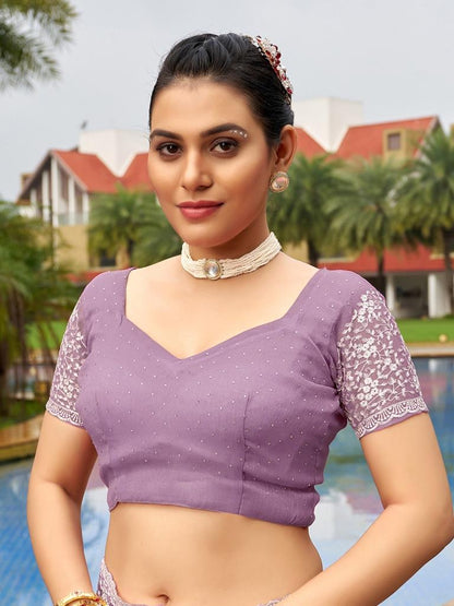 Light Purple Plain Chiffon Saree