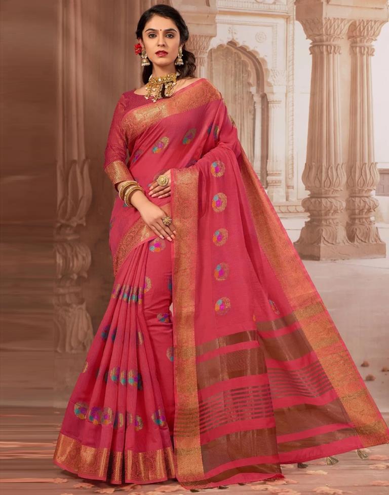 Pink Jacquard Cotton Saree