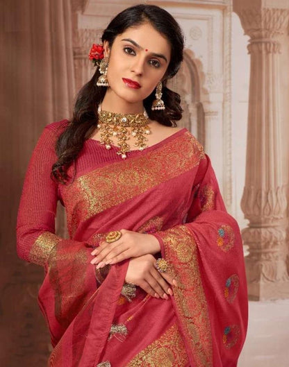 Pink Jacquard Cotton Saree