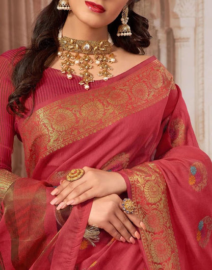 Pink Jacquard Cotton Saree