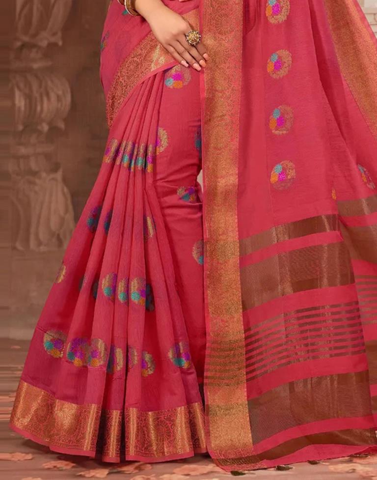 Pink Jacquard Cotton Saree