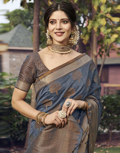 Grey Jacquard Cotton Saree