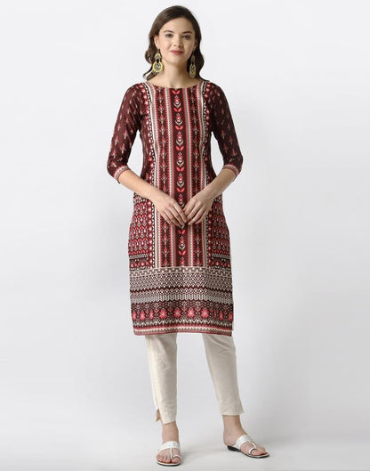 Bewitching Brown Coloured Digital Printed Crepe Kurti | Leemboodi