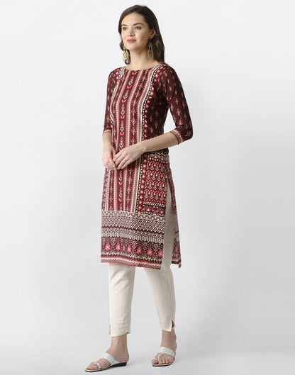 Bewitching Brown Coloured Digital Printed Crepe Kurti | Leemboodi