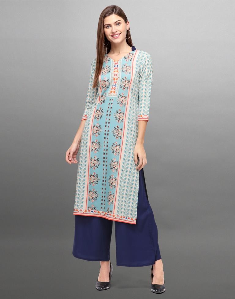 Picturesque Navy Blue Coloured Digital Printed Crepe Kurti | Leemboodi