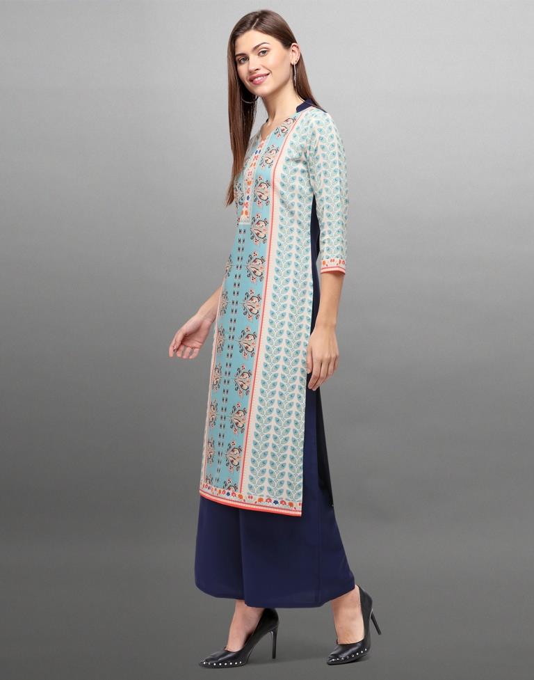 Picturesque Navy Blue Coloured Digital Printed Crepe Kurti | Leemboodi