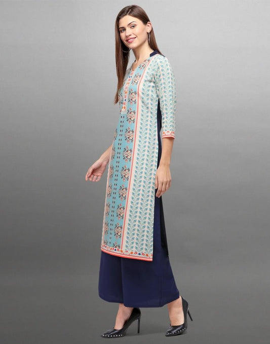 Picturesque Navy Blue Coloured Digital Printed Crepe Kurti | Leemboodi