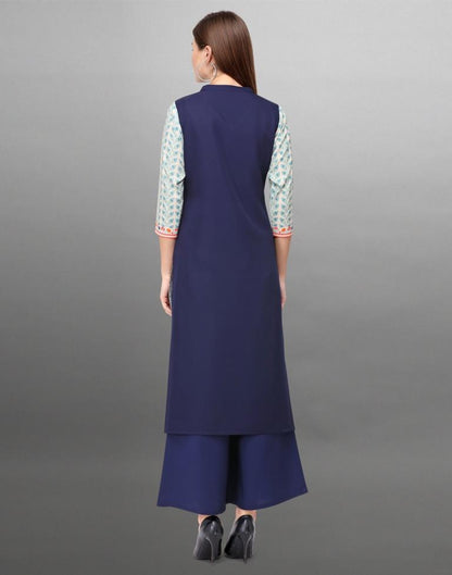 Picturesque Navy Blue Coloured Digital Printed Crepe Kurti | Leemboodi