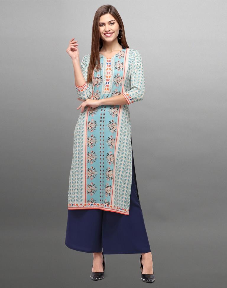 Picturesque Navy Blue Coloured Digital Printed Crepe Kurti | Leemboodi