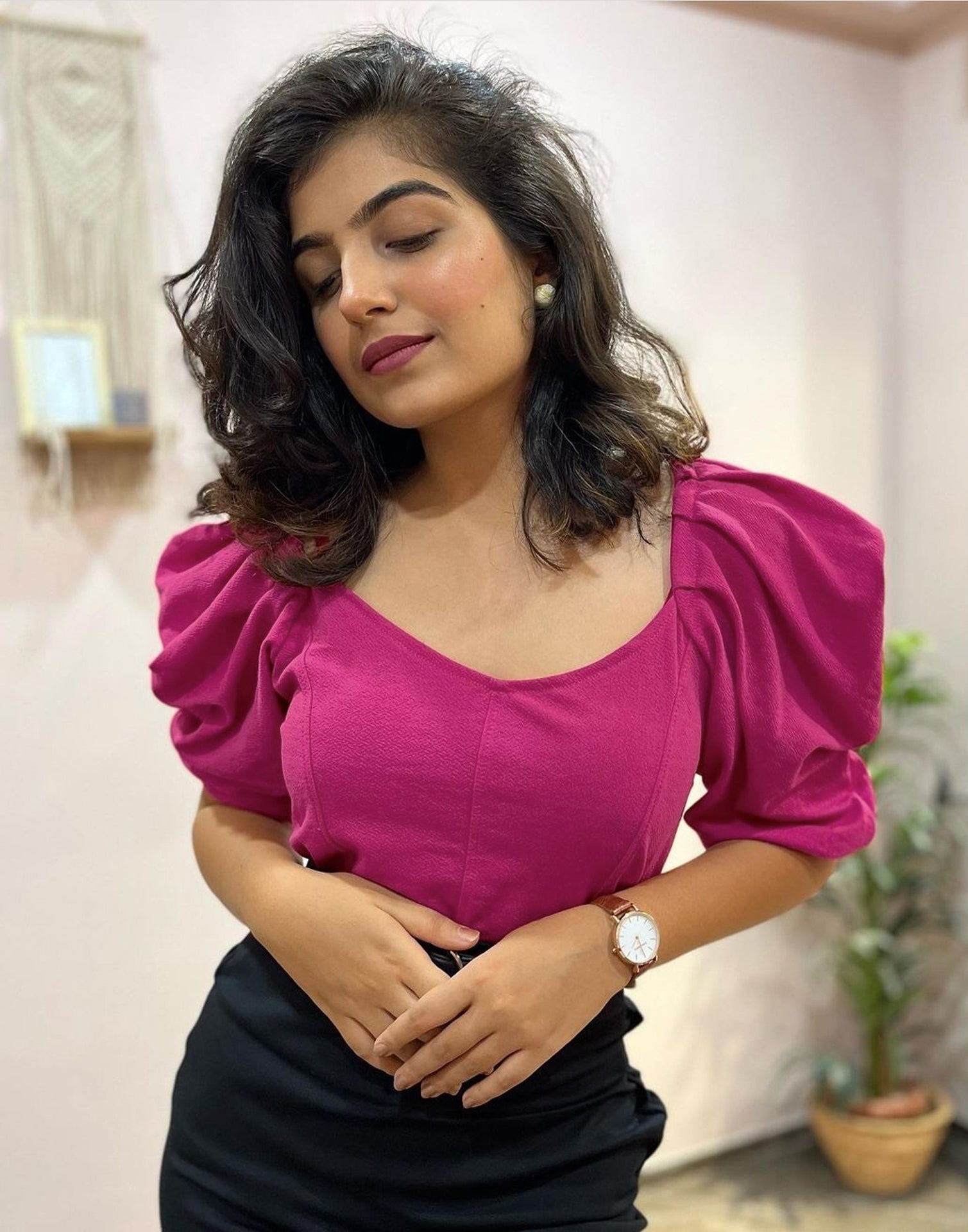 Magenta Puff Sleeve Top | Sudathi