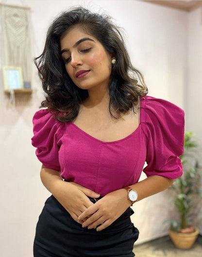 Magenta Puff Sleeve Top | Sudathi