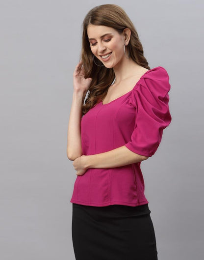 Magenta Puff Sleeve Top | Sudathi