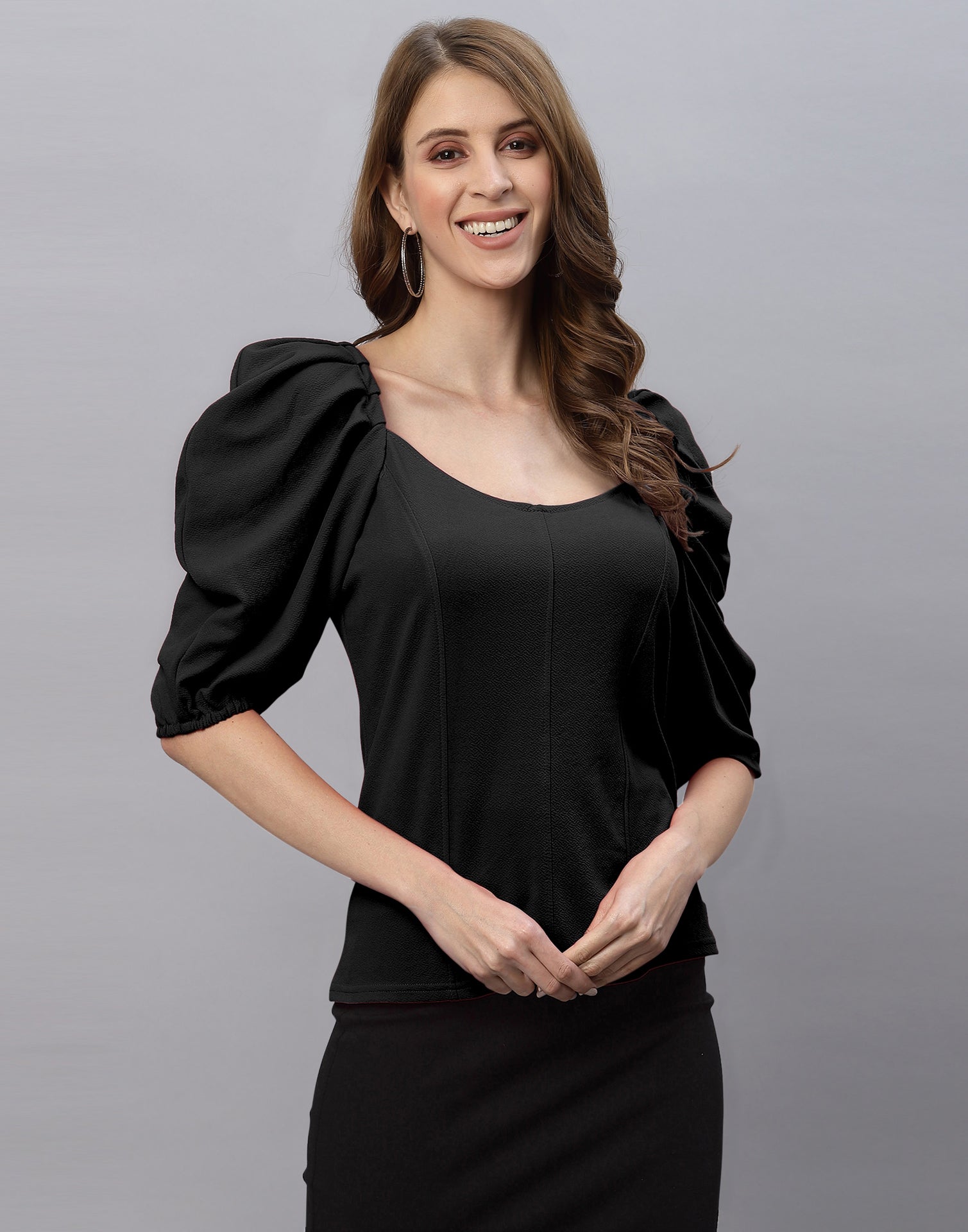 Black Puff Sleeve Top | Sudathi