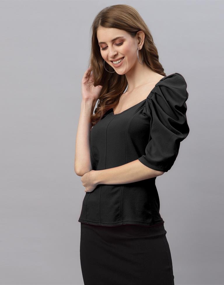 Black Puff Sleeve Top | Sudathi