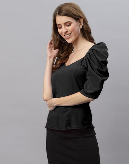 Black Puff Sleeve Top | Sudathi