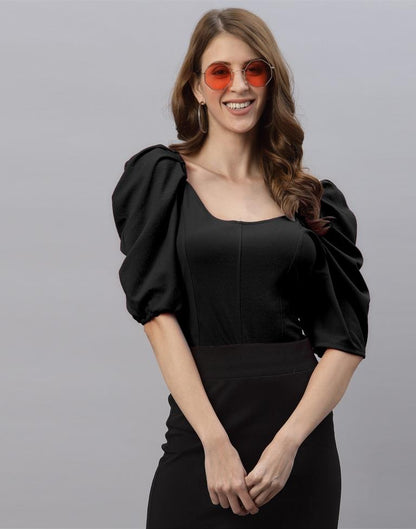 Black Puff Sleeve Top | Sudathi
