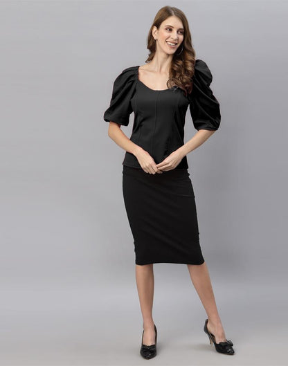 Black Puff Sleeve Top | Sudathi