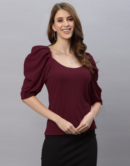 Maroon Puff Sleeve Top | Sudathi
