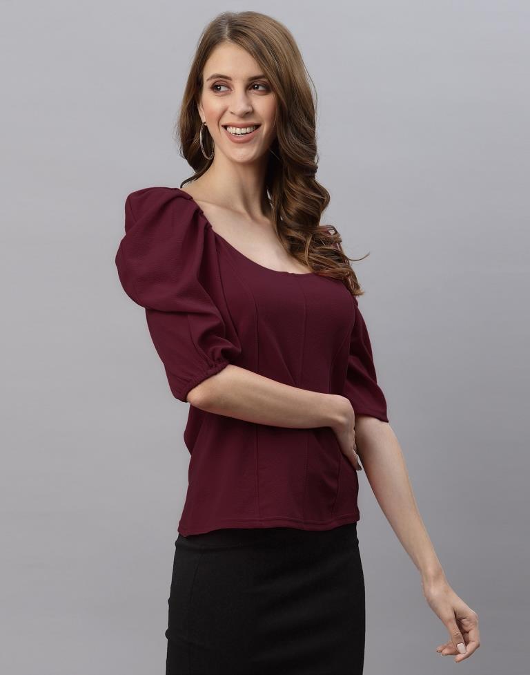 Maroon Puff Sleeve Top | Sudathi