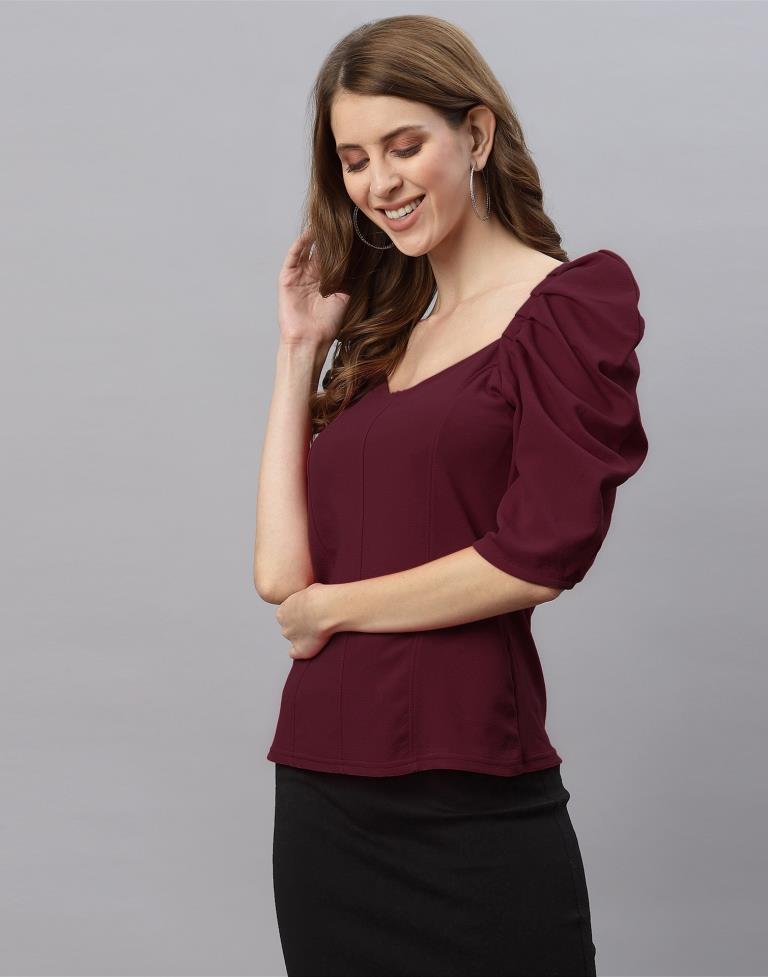 Maroon Puff Sleeve Top | Sudathi