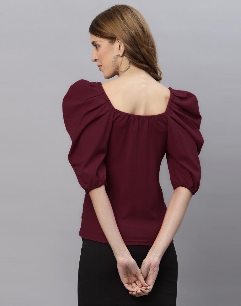 Maroon Puff Sleeve Top | Sudathi
