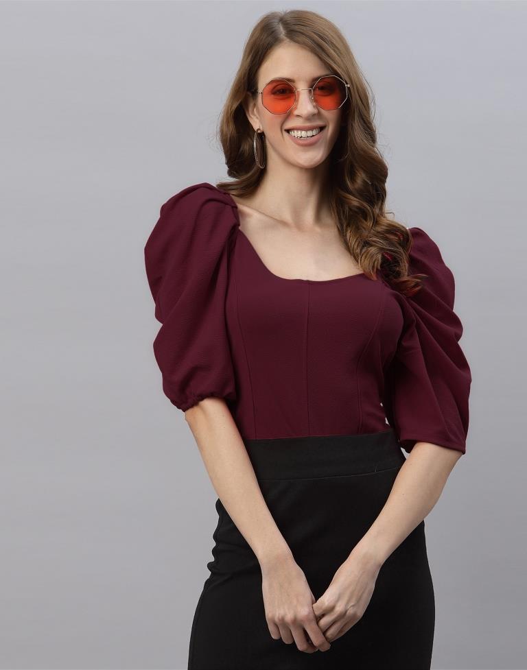 Maroon Puff Sleeve Top | Sudathi