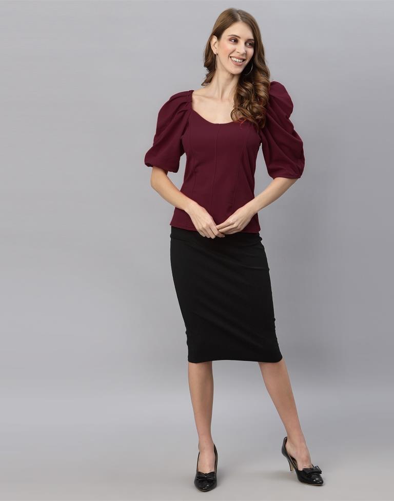 Maroon Puff Sleeve Top | Sudathi