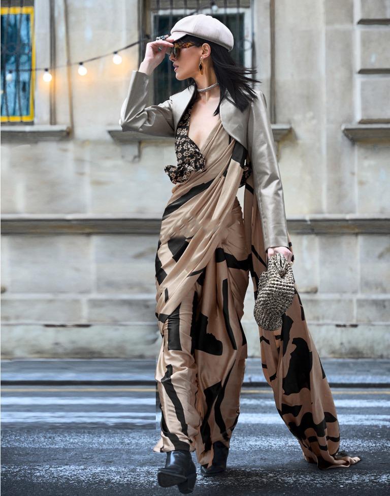 Light Beige  Printed Silk Saree