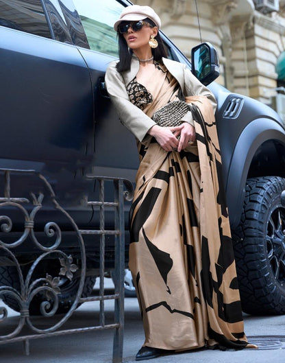 Light Beige  Printed Silk Saree