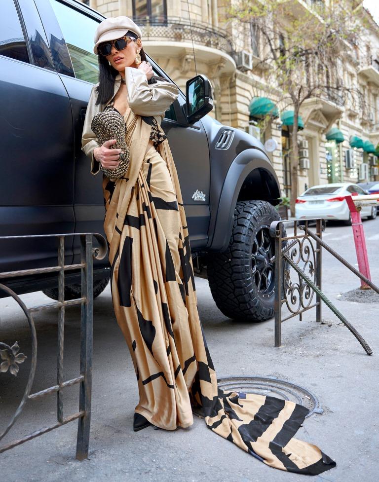 Light Beige  Printed Silk Saree