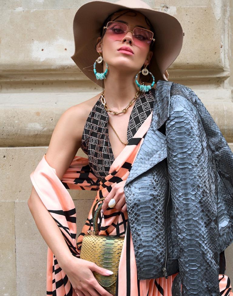 Peach Printed Silk Saree