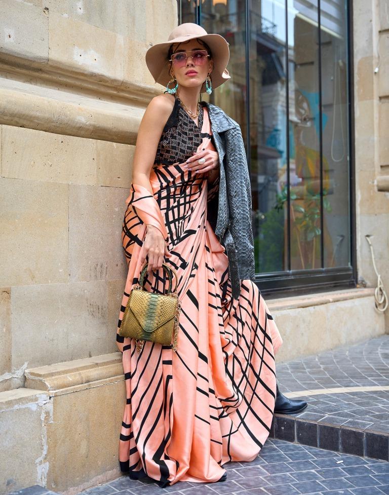 Peach Printed Silk Saree