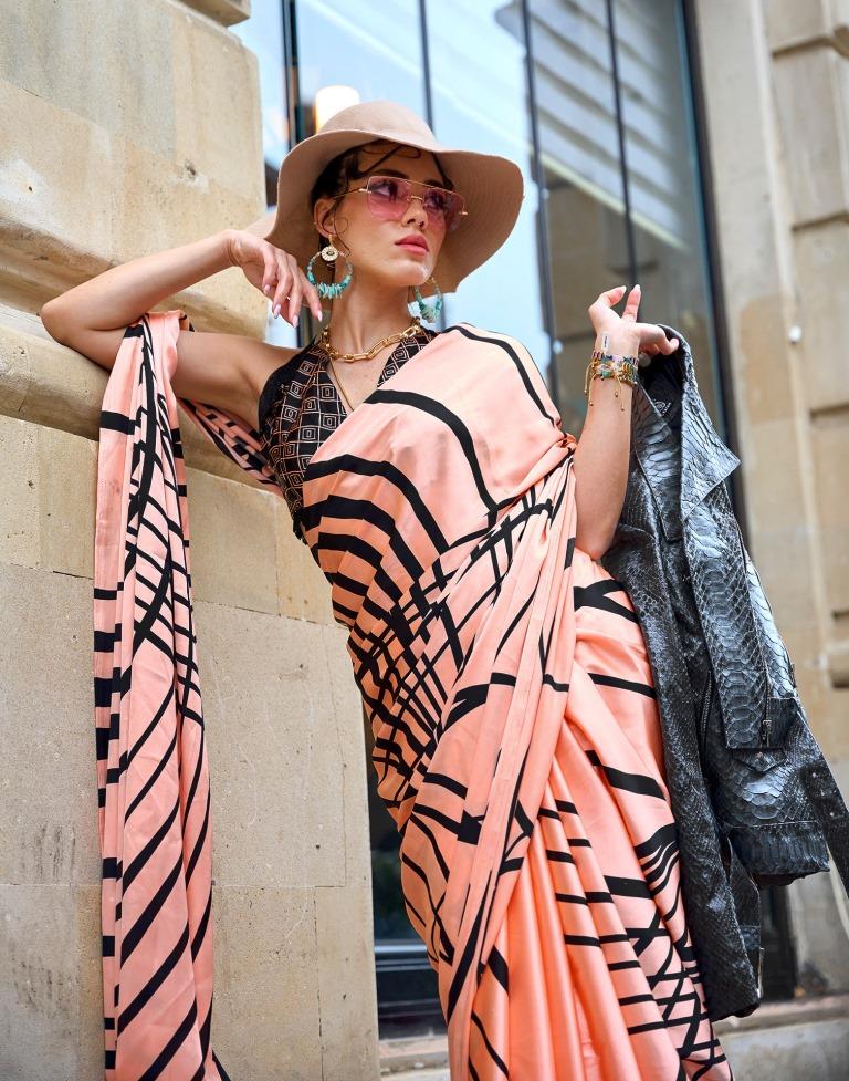 Peach Printed Silk Saree