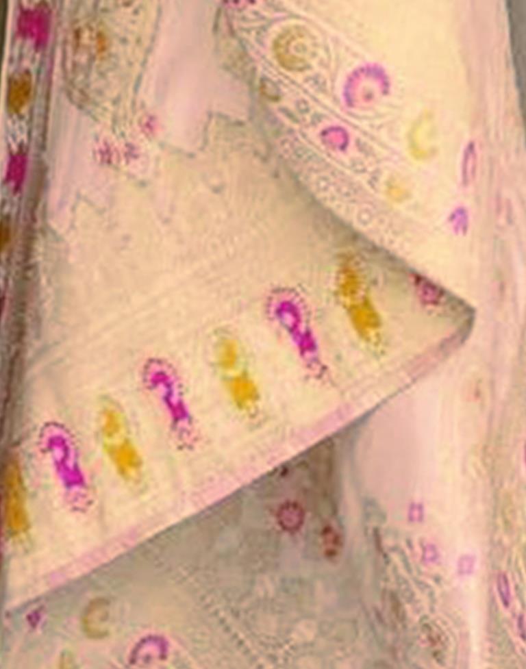 Off White Jacquard Silk Saree