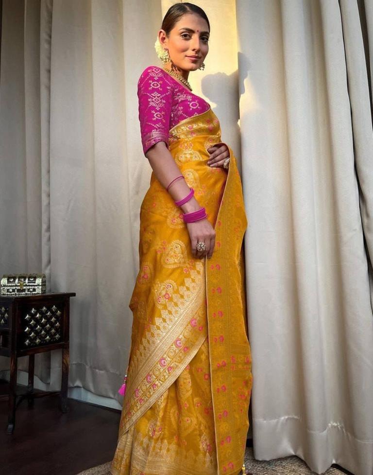 Turmeric Yellow Jacquard Silk Saree
