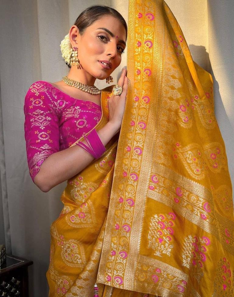 Turmeric Yellow Jacquard Silk Saree