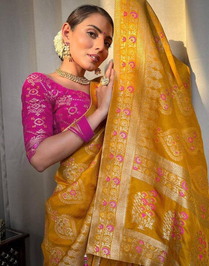 Turmeric Yellow Jacquard Silk Saree