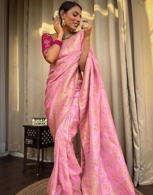 Light Pink Jacquard Silk Saree