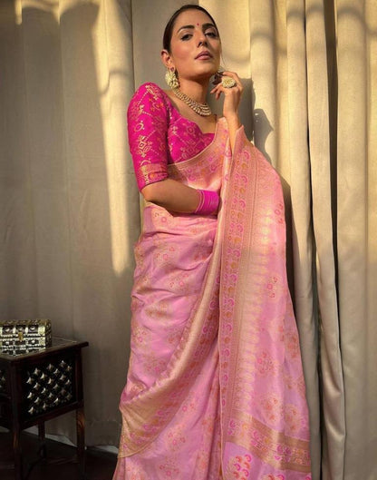 Light Pink Jacquard Silk Saree