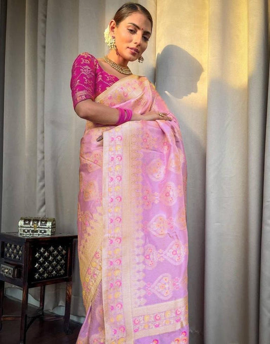 Lavender Jacquard Silk Saree