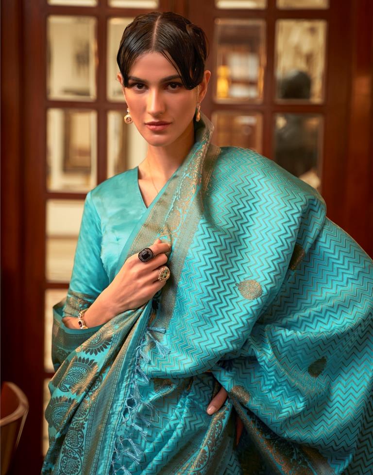 Sky Blue Jacquard Silk Saree