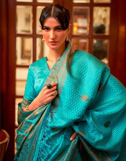 Sky Blue Jacquard Silk Saree