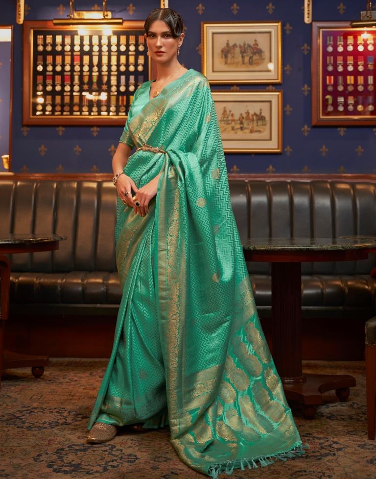 Mint Green Jacquard Silk Saree
