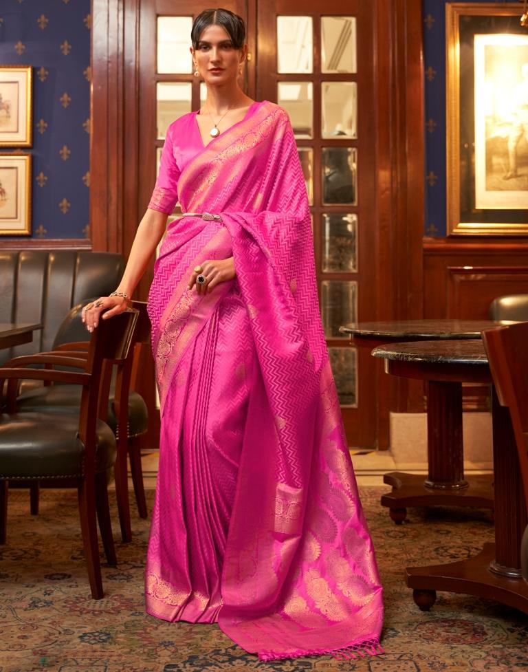 Pink Jacquard Silk Saree